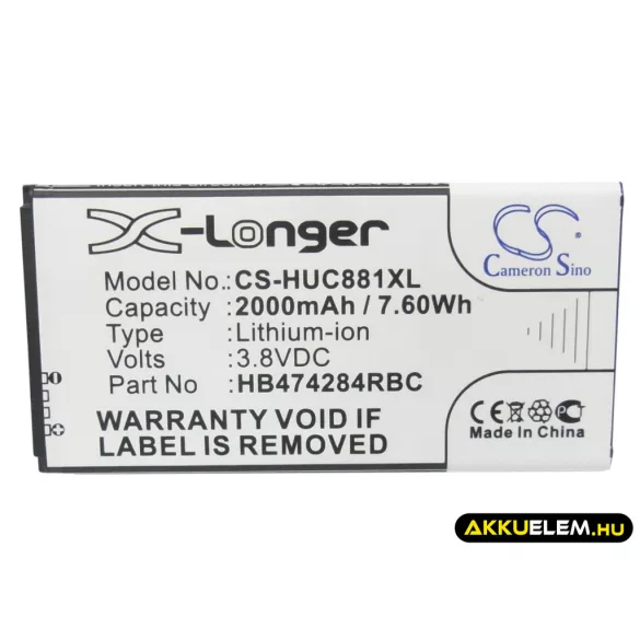 Utángyártott Huawei mobil Li-ion akkumulátor 3.8V 2000mAh HB474284RBC - CameronSino