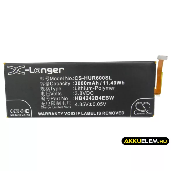 Utángyártott Huawei mobil Li-Polymer akkumulátor 3.8V 3000mAh HB4242B4EBW - CameronSino