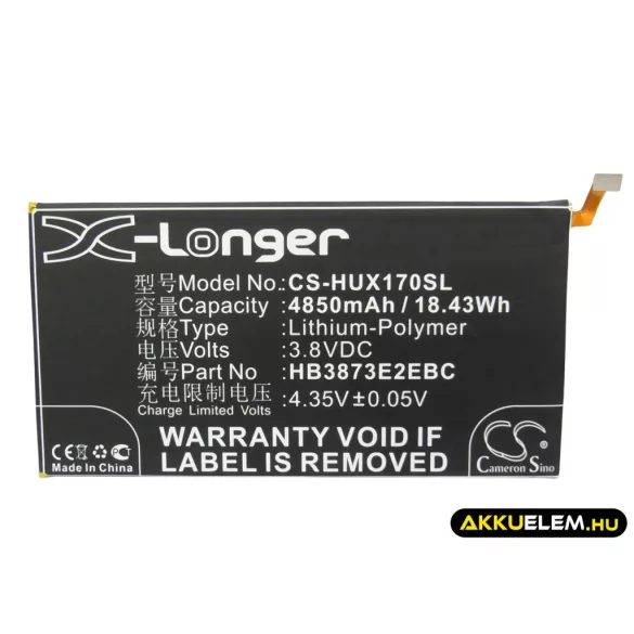Utángyártott Huawei Tablet Li-Polymer akkumulátor 3.8V 4850mAh HB3873E2EBC, HB3873E2EBW - CameronSino