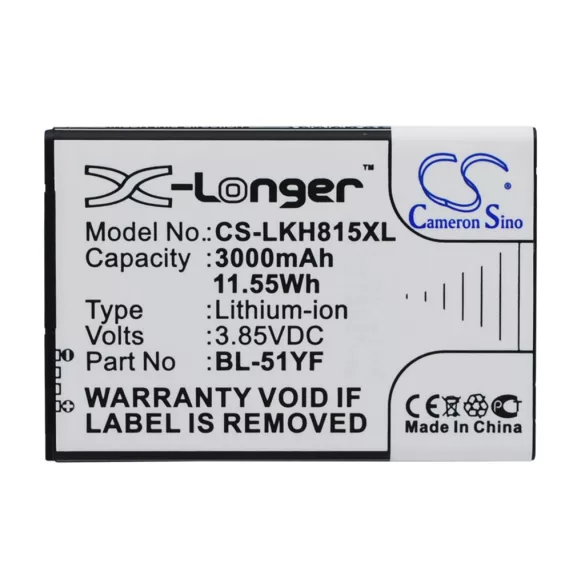 Utángyártott LG mobil Li-ion akkumulátor 3.85V 3000mAh BL-51YF, EAC62858501 - CameronSino