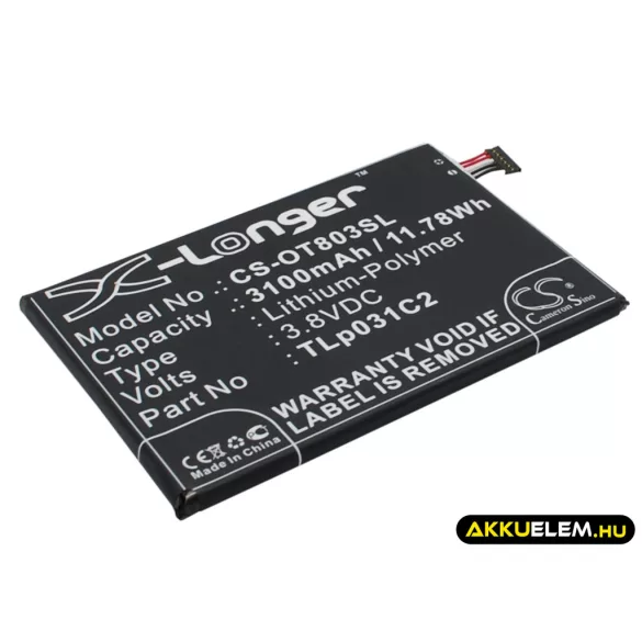 Utángyártott Alcatel mobil Li-Polymer akkumulátor 3.8V 3100mAh TLp031C2, TLP031C1 - CameronSino
