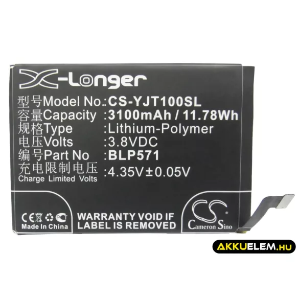 Utángyártott OnePlus mobil Li-Polymer akkumulátor 3.8V 3100mAh BLP571 - CameronSino