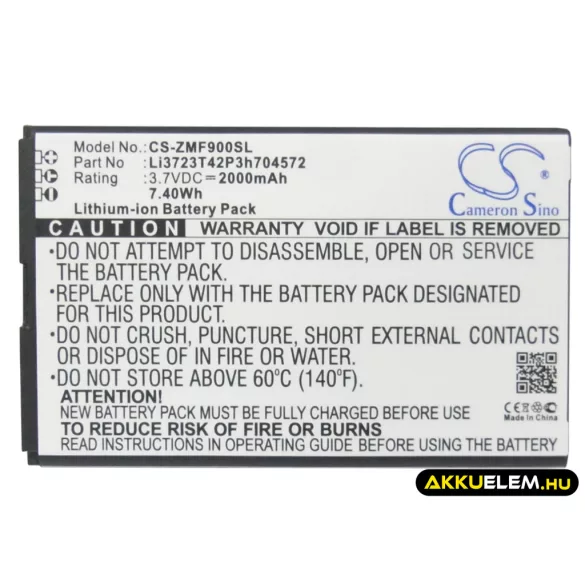 Utángyártott ZTE Hotspot Li-ion akkumulátor 3.7V 2000mAh Li3723T42P3h704572, Li3720T42P3h704572 - CameronSino