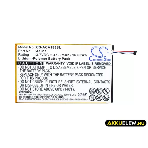 Utángyártott Acer Tablet Li-Polymer akkumulátor 3.7V 4500mAh A1311, KT.0010M.004 - CameronSino