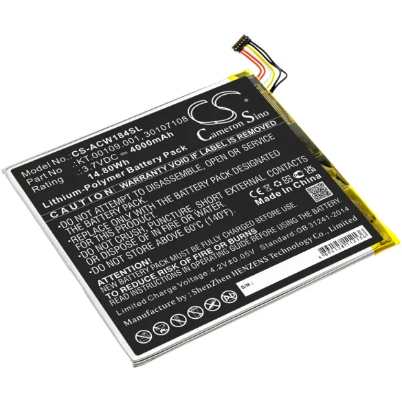 Utángyártott Acer Tablet Li-Polymer akkumulátor 3.7V 4000mAh KT.00109.001, 30107108 - CameronSino