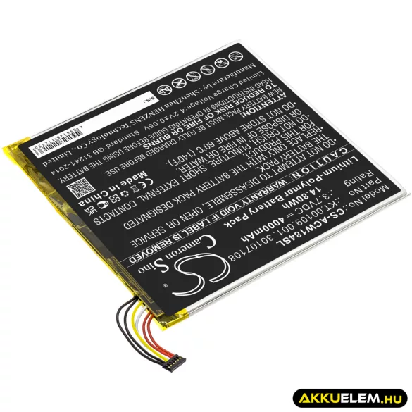 Utángyártott Acer Tablet Li-Polymer akkumulátor 3.7V 4000mAh KT.00109.001, 30107108 - CameronSino