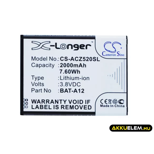 Utángyártott Acer mobil Li-ion akkumulátor 3.8V 2000mAh BAT-A12, BAT-A12(1ICP4/51/65) - CameronSino