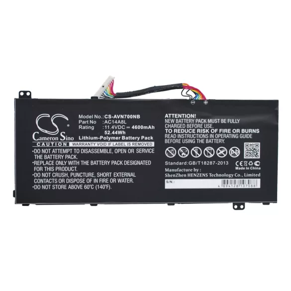 Utángyártott Acer laptop Li-Polymer akkumulátor 11.4V 4600mAh AC14A8L, AC14A8L(3ICP7/61/80) - CameronSino