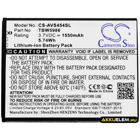 Utángyártott Archos mobil Li-ion akkumulátor 3.7V 1550mAh TBW5986, AC300CA - CameronSino