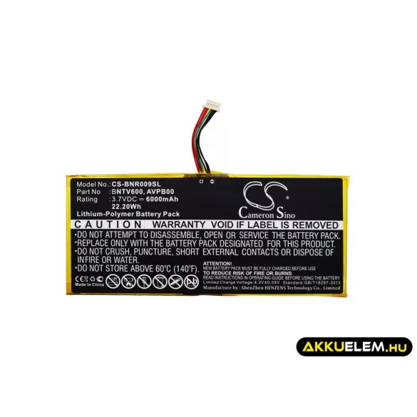 Utángyártott Barnes & Noble Tablet Li-Polymer akkumulátor 3.7V 6000mAh BNTV600, AVPB00 - CameronSino