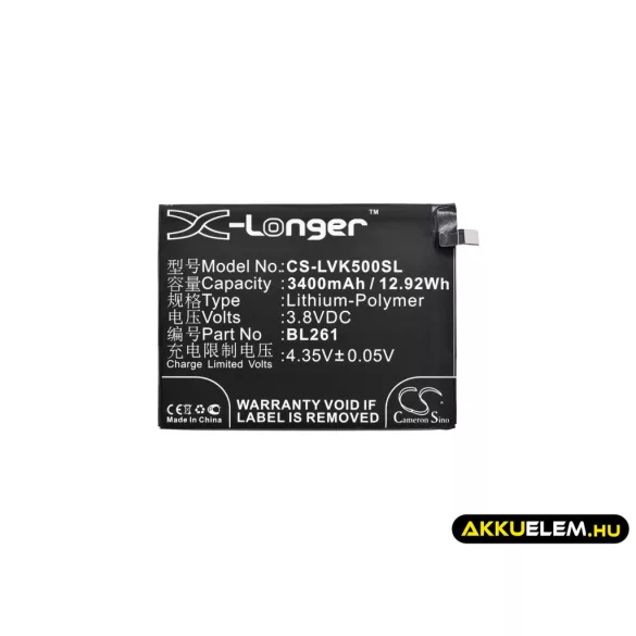 Utángyártott Lenovo mobil Li-Polymer akkumulátor 3.8V 3400mAh BL261 - CameronSino