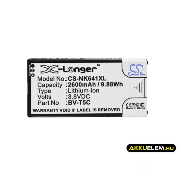 Utángyártott Nokia mobil Li-ion akkumulátor 3.8V 2600mAh BV-T5C - CameronSino