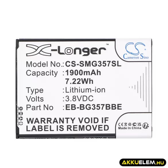 Utángyártott Samsung mobil Li-ion akkumulátor 3.8V 1900mAh EB-BG357BBE, BG357BBZ - CameronSino