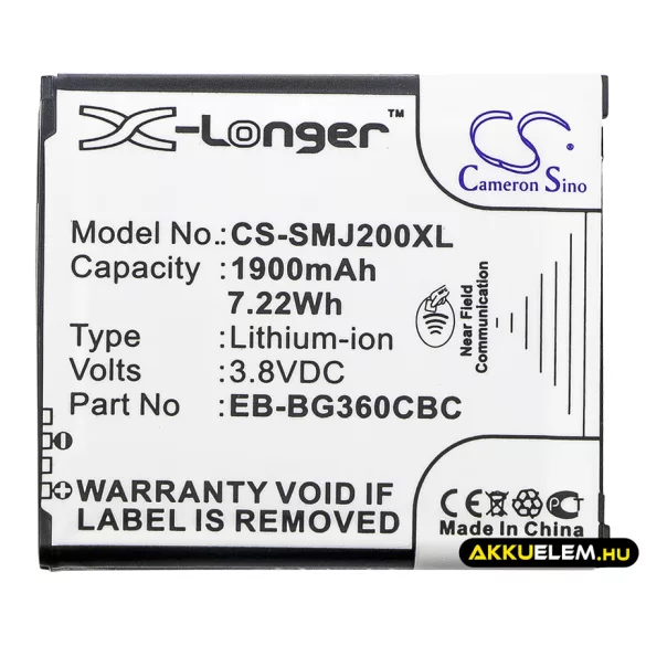 Utángyártott Samsung mobil Li-ion akkumulátor 3.8V 1900mAh EB-BG360CBC, EB-BG360CBE - CameronSino