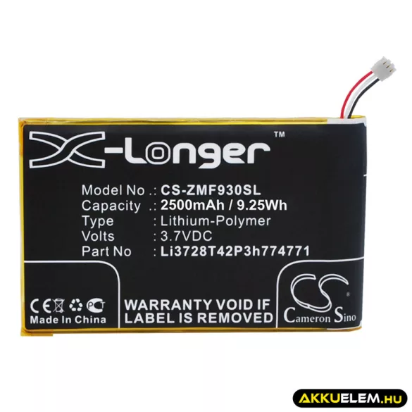 Utángyártott ZTE Hotspot Li-Polymer akkumulátor 3.7V 2500mAh Li3728T42P3h774771, ZEBAP1 - CameronSino