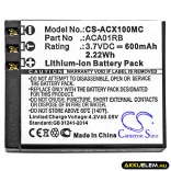 Utángyártott ACTIVEON Kamera Li-Polymer akkumulátor 3.7V 600mAh ACA01RB - CameronSino