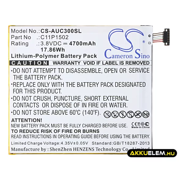 Utángyártott Asus Tablet Li-Polymer akkumulátor 3.8V 4700mAh C11P1502 ( 1ICP3/108/118 ), C11P1517 ( 1ICP3/108/118 ) - CameronSino