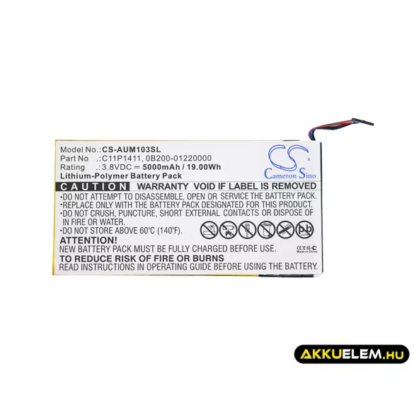 Utángyártott Asus Tablet Li-Polymer akkumulátor 3.8V 5000mAh C11P1411, 0B200-01220000 - CameronSino