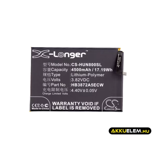 Utángyártott Huawei mobil Li-Polymer akkumulátor 3.82V 4500mAh HB3872A5ECW - CameronSino