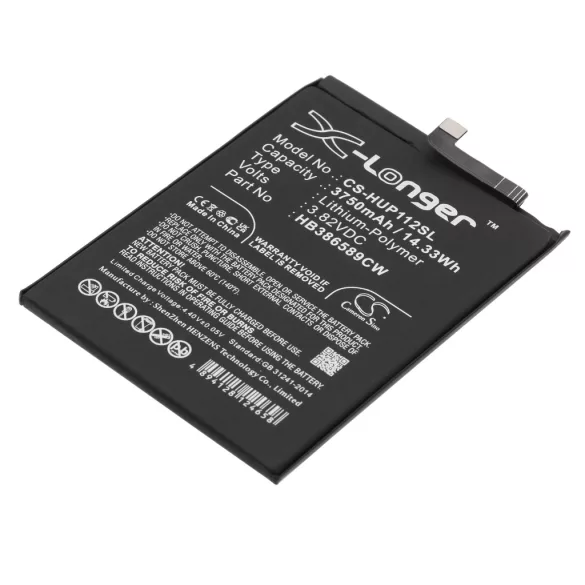 Utángyártott Huawei mobil Li-Polymer akkumulátor 3.82V 3750mAh HB386589CW, HB386589ECW - CameronSino