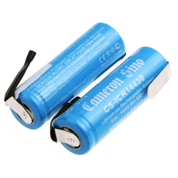 Utángyártott 14430 Li-ion akkumulátor 3.7V 650mAh 2 darabos csomag forrasztófülekkel - CameronSino