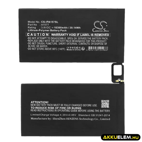Utángyártott Apple Tablet Li-Polymer akkumulátor 3.8V 10300mAh A1577 - CameronSino