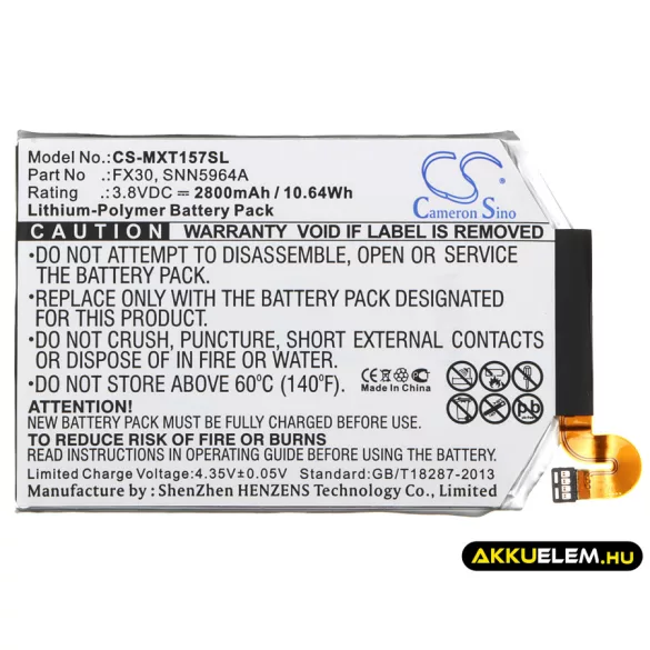Utángyártott Motorola mobil Li-Polymer akkumulátor 3.8V 2800mAh FX30, SNN5964A - CameronSino