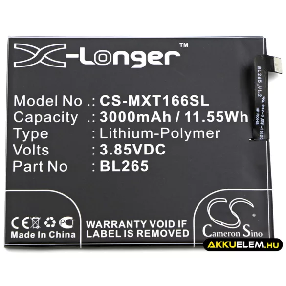 Utángyártott Motorola mobil Li-Polymer akkumulátor 3.85V 3000mAh BL265 - CameronSino