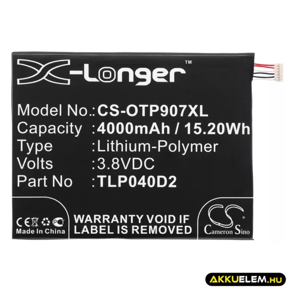 Utángyártott Alcatel mobil Li-Polymer akkumulátor 3.8V 4000mAh TLP040D2 - CameronSino