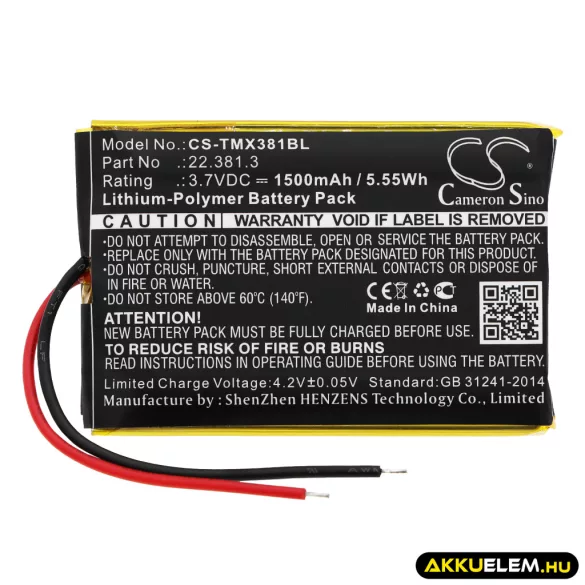 Utángyártott Teleradio Daru távirányító Li-Polymer akkumulátor 3.7V 1500mAh 22.381.3 - CameronSino