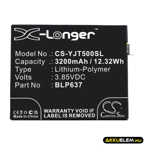 Utángyártott OnePlus mobil Li-Polymer akkumulátor 3.85V 3200mAh BLP637 - CameronSino