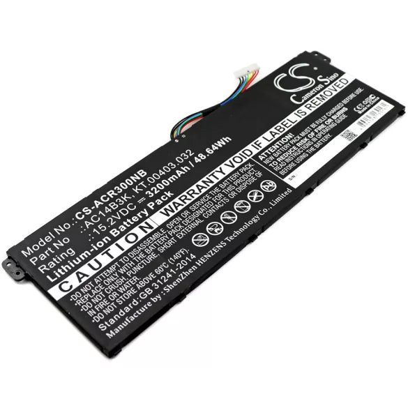 Utángyártott Acer laptop Li-ion akkumulátor 15.2V 3200mAh AC14B3K, KT.00403.032 - CameronSino