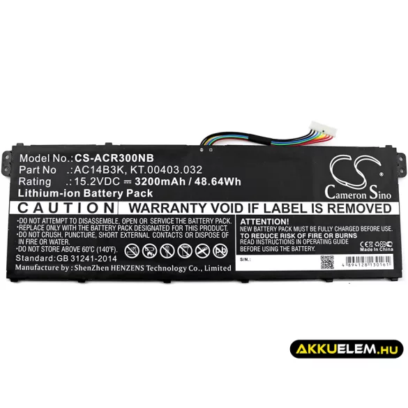 Utángyártott Acer laptop Li-ion akkumulátor 15.2V 3200mAh AC14B3K, KT.00403.032 - CameronSino