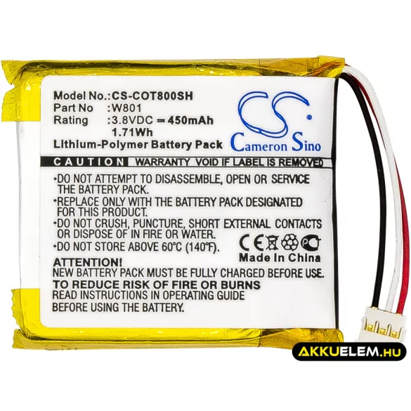 Utángyártott Codio Okosóra Li-Polymer akkumulátor 3.8V 450mAh W801 - CameronSino