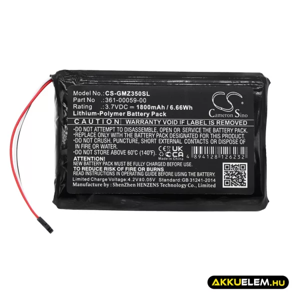 Utángyártott Garmin GPS Li-Polymer akkumulátor 3.7V 1800mAh 361-00059-00, 361-00059-01 - CameronSino