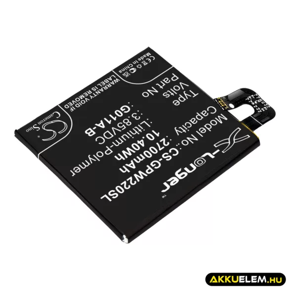 Utángyártott Google mobil Li-Polymer akkumulátor 3.85V 2700mAh G011A-B, 35H00272-01M - CameronSino