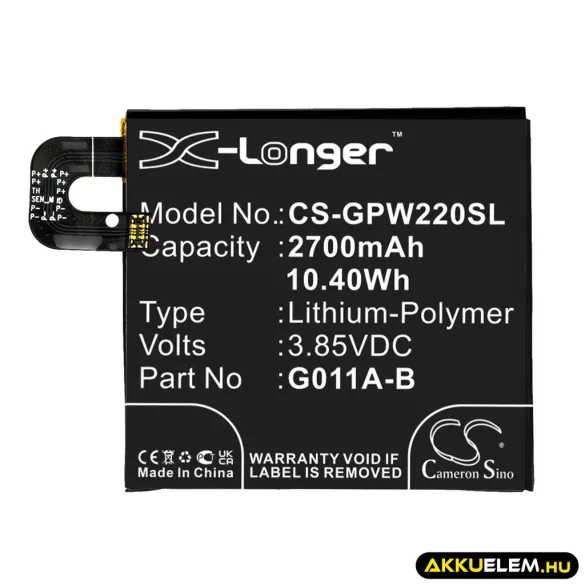 Utángyártott Google mobil Li-Polymer akkumulátor 3.85V 2700mAh G011A-B, 35H00272-01M - CameronSino