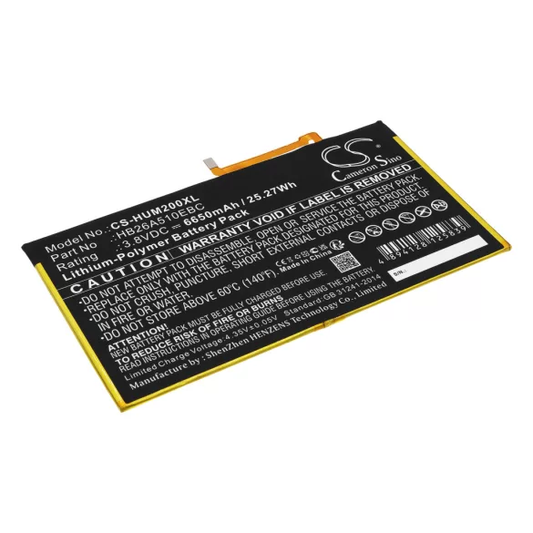 Utángyártott Huawei Tablet Li-Polymer akkumulátor 3.8V 6650mAh HB26A510EBC - CameronSino