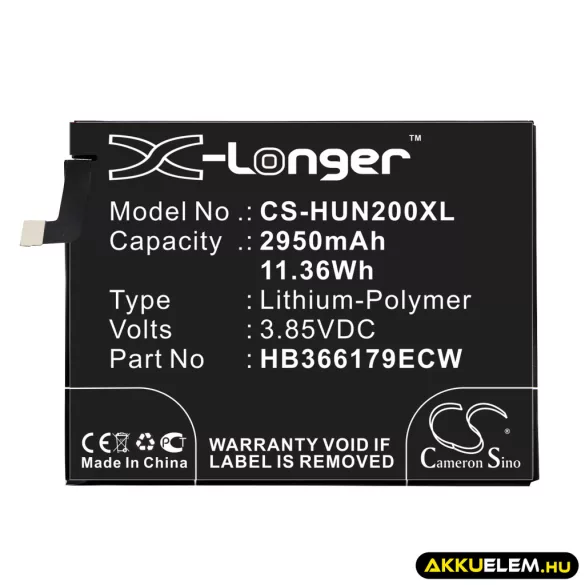 Utángyártott Huawei mobil Li-Polymer akkumulátor 3.85V 2950mAh HB366179ECW - CameronSino