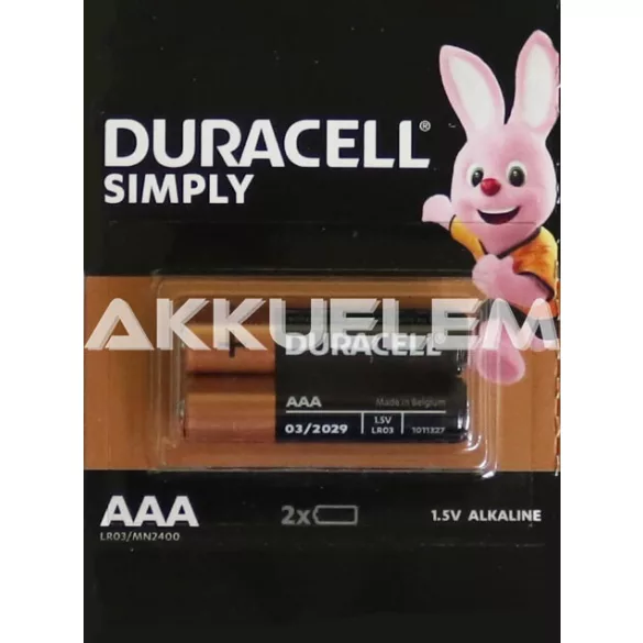 Duracell Simply MN2400 LR03 AAA alkáli mikro elem MN2400 2db/csomag (ár/csomag)