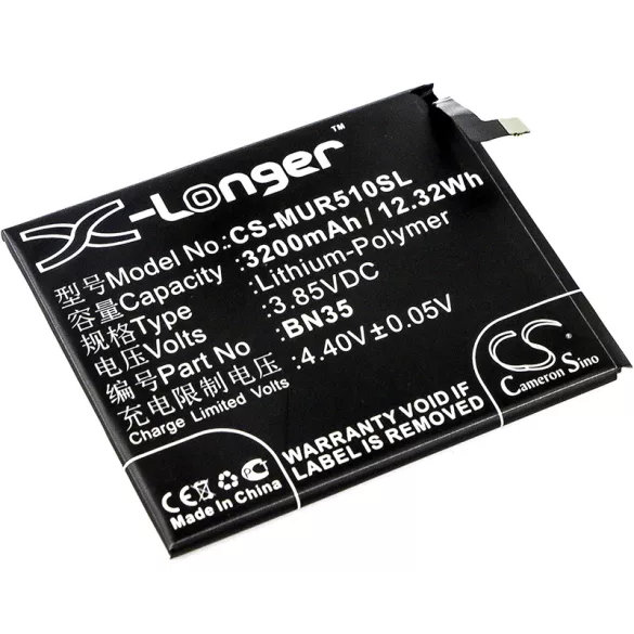 Utángyártott Xiaomi mobil Li-Polymer akkumulátor 3.85V 3200mAh BN35 - CameronSino