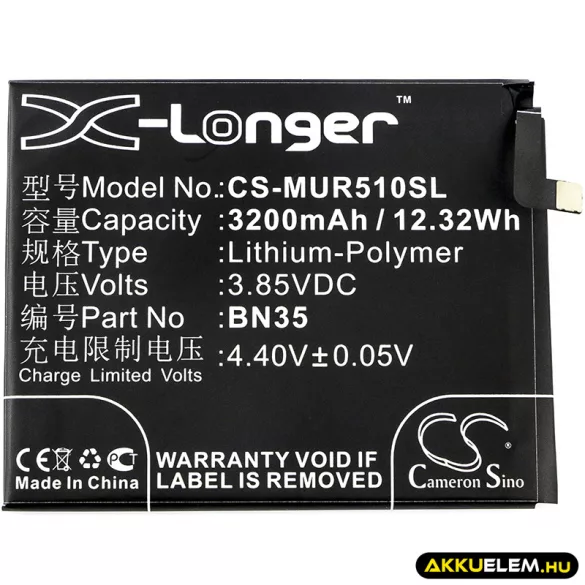 Utángyártott Xiaomi mobil Li-Polymer akkumulátor 3.85V 3200mAh BN35 - CameronSino