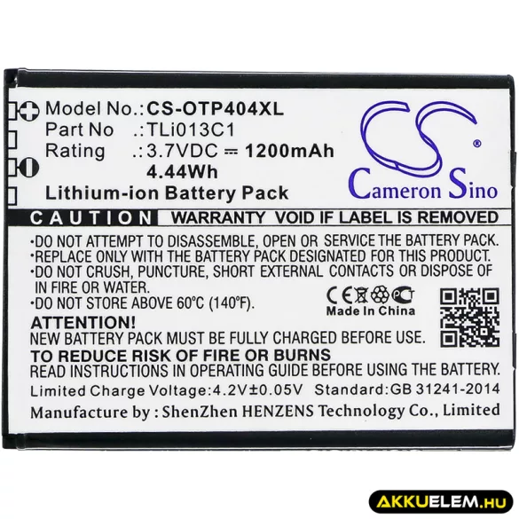 Utángyártott Cingular mobil Li-ion akkumulátor 3.7V 1200mAh - CameronSino