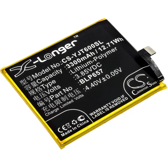 Utángyártott OnePlus mobil Li-Polymer akkumulátor 3.85V 3300mAh BLP657 - CameronSino