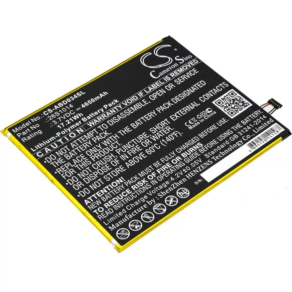 Utángyártott Amazon Tablet Li-Polymer akkumulátor 3.7V 4650mAh 26S1014, 58-000181 - CameronSino