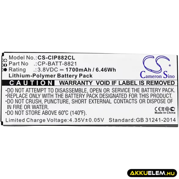 Utángyártott Cisco Vezeték nélküli telefon Li-Polymer akkumulátor 3.8V 1700mAh CP-BATT-8821, GP-S10-374192-010H - CameronSino