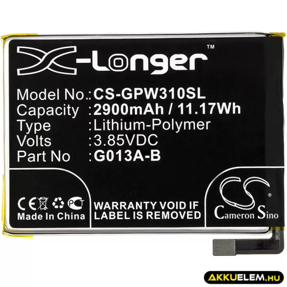Utángyártott Google mobil Li-Polymer akkumulátor 3.85V 2900mAh G013A-B, 823-00073-01 - CameronSino