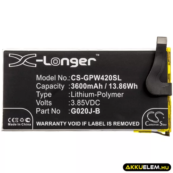 Utángyártott Google mobil Li-Polymer akkumulátor 3.85V 3600mAh G020J-B - CameronSino