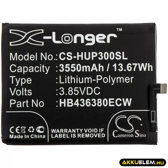 Utángyártott Huawei mobil Li-Polymer akkumulátor 3.85V 3550mAh HB436380ECW - CameronSino