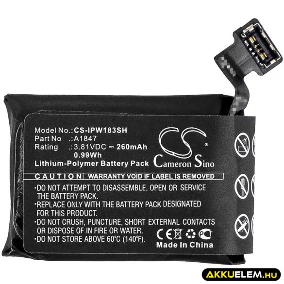 Utángyártott Apple Okosóra Li-Polymer akkumulátor 3.81V 260mAh A1847 - CameronSino
